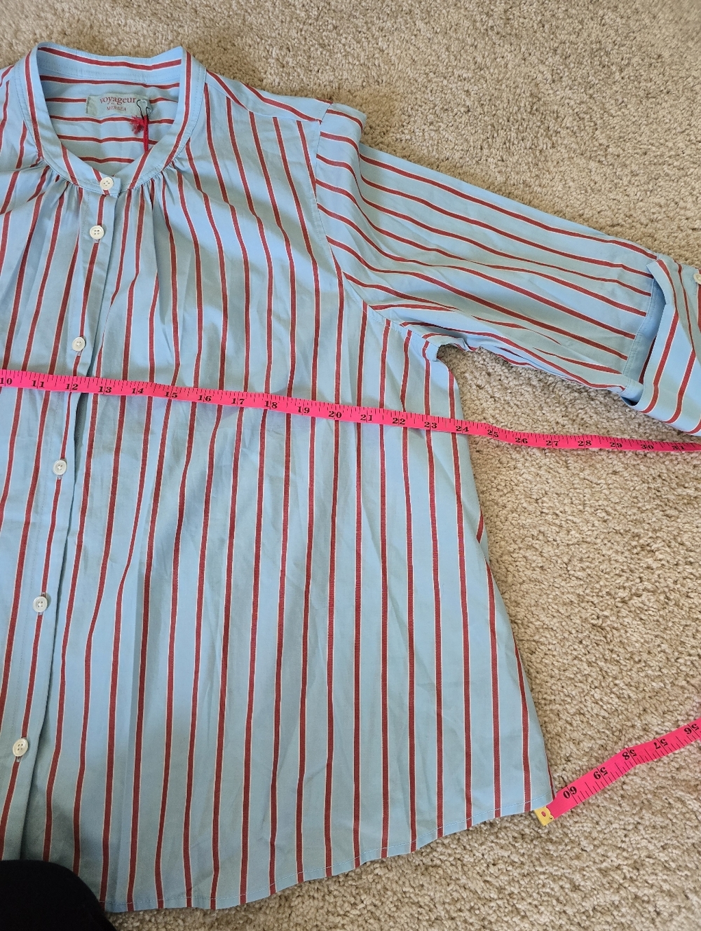 New Voyageur By Mersea Womens Top Size Medium Cotton Blue Red Striped Blouse - Picture 8 of 10